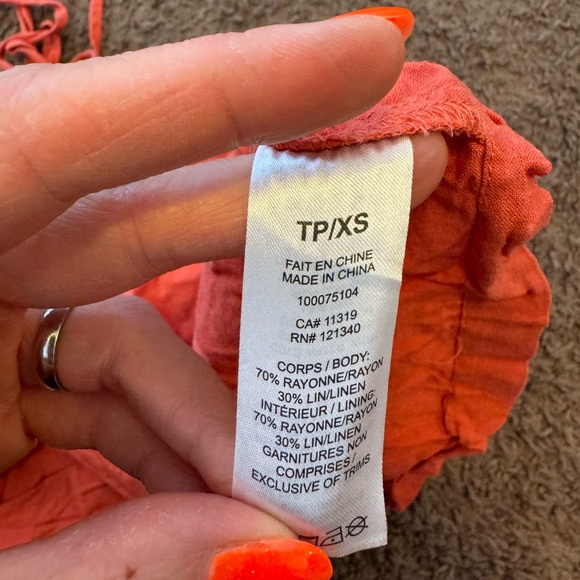 Dynamite Orange Linen Blend Crop Top Tie Sleeves Baby Doll Size XS - Picture 6 of 6